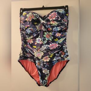 Anne Cole Floral One Piece Swimsuit - Navy and Pink